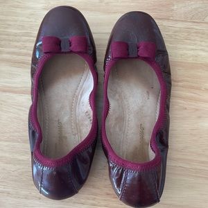 Ferragamo stretch flats in burgundy patent leather